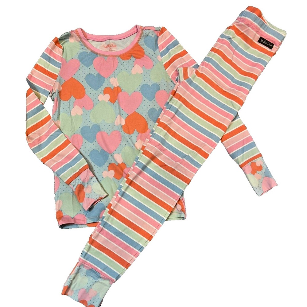 Matilda Jane Girls Pajama Set Dream Chaser Hearts & Stripes Size 10 Pants Shirt